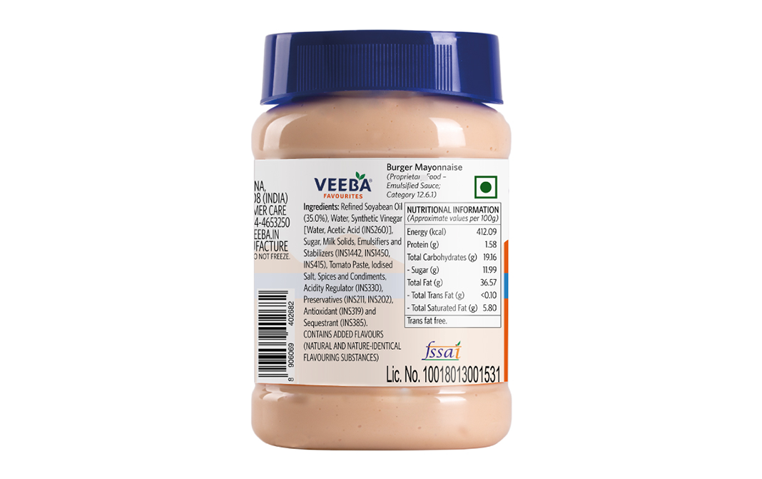 Veeba Eggless Burger Mayonnaise   Plastic Jar  250 grams